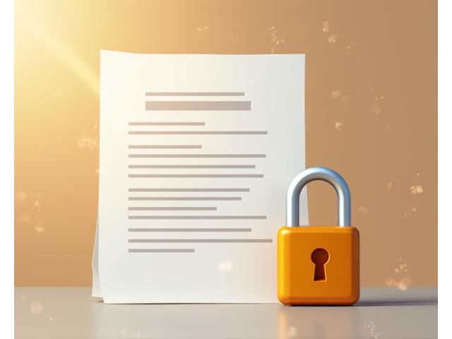 Image conceptuelle d'un document légal avec un cadenas, symbolisant la protection des données et la confidentialité.